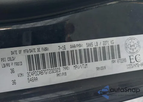 2016 Dodge Journey Cvp/Se Plus from USA, damaged, VIN 3C4PDCAB7GT232323